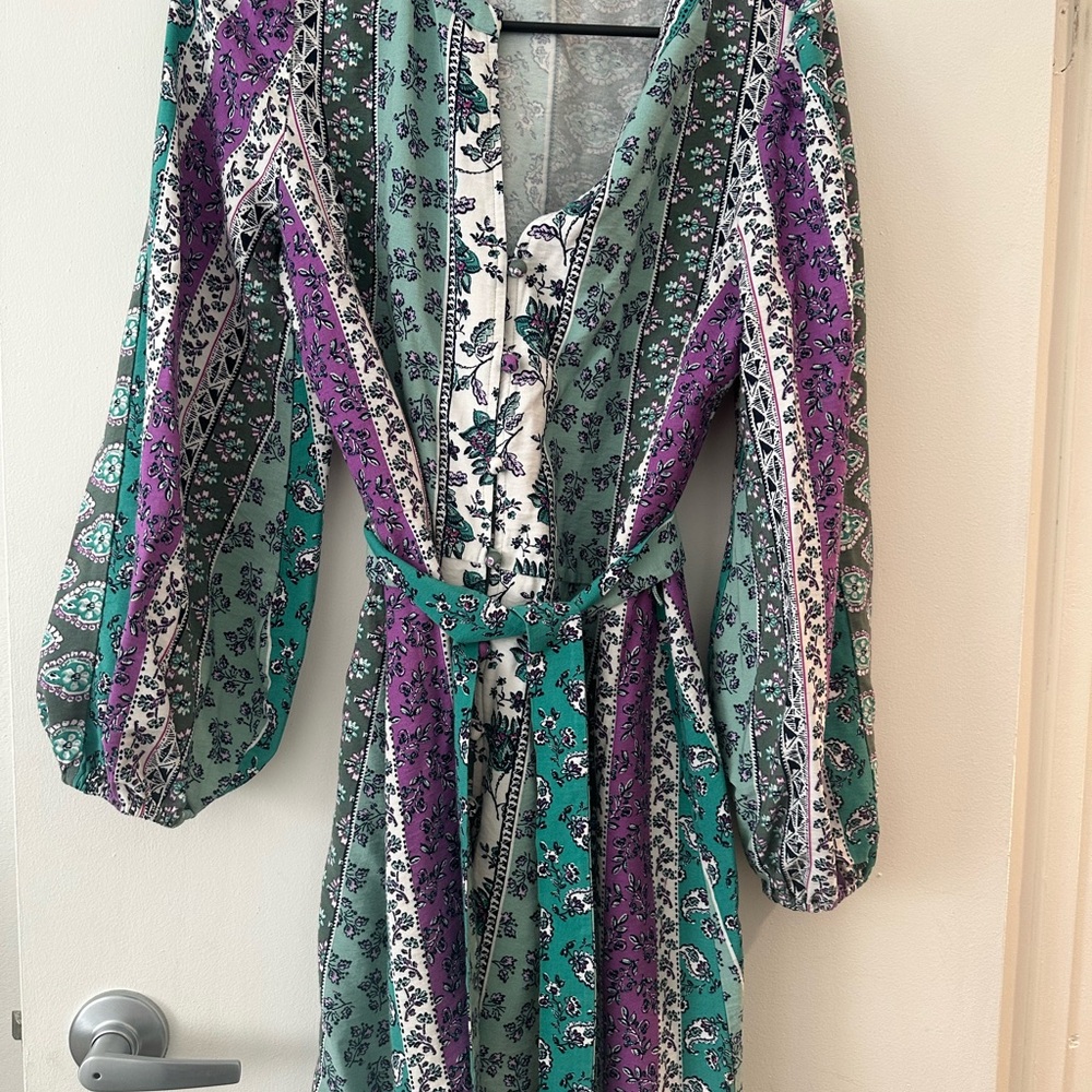 LOFT Bohemian Long Sleeve Dress in Green and Purple